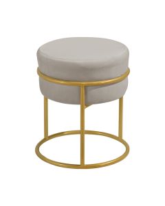 Puff Decorativo Agata Base em Ferro Dourado Veludo Bege