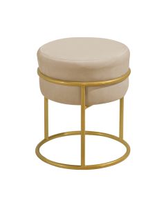 Puff Decorativo Agata Base em Ferro Dourado Veludo Palha