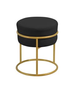 Puff Decorativo Agata Base em Ferro Dourado Veludo Preto