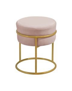 Puff Decorativo Agata Base em Ferro Dourado Veludo Rosa