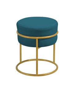 Puff Decorativo Agata Base em Ferro Dourado Veludo Azul