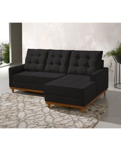 Sofá com Chaise Base Madeira Maciça Ibiza 2,10 M Veludo Preto